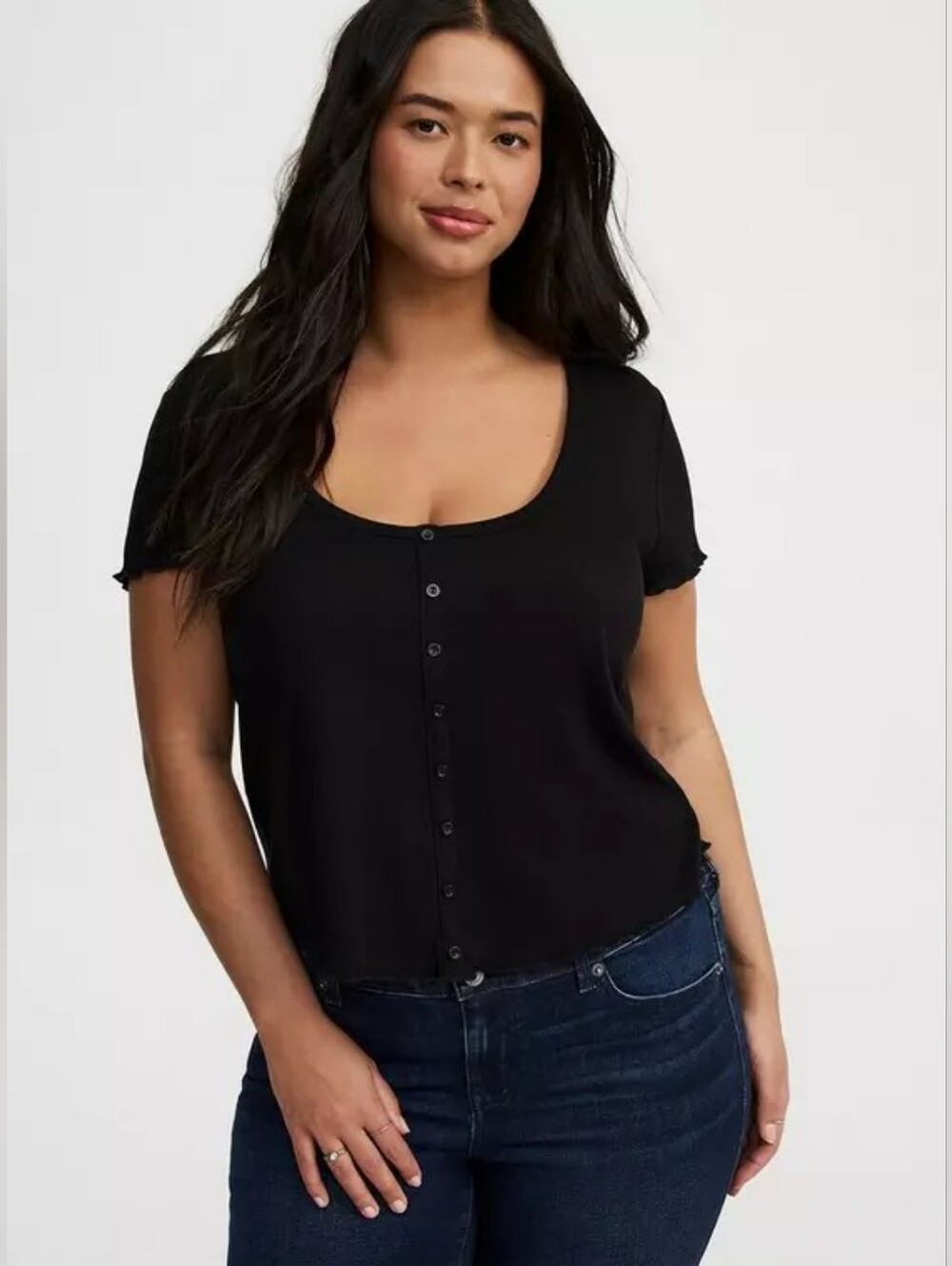 Torrid Black Button-Up Scoop Neck Tee Plus Size 2 2x 90s Y2K